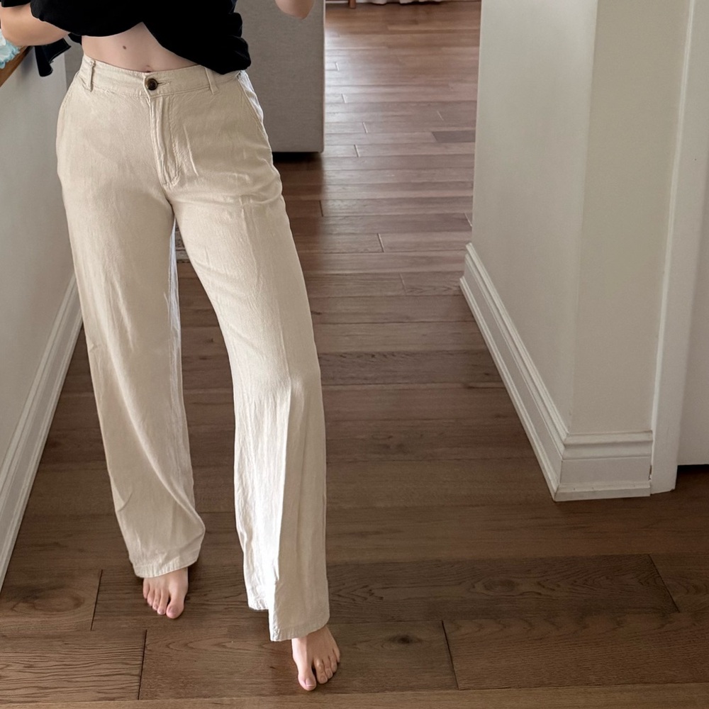 Neutral Linen Straight Leg Pants